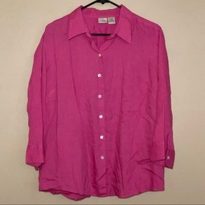 L.L. Bean Fushia Button Down 100% Linen Shirt Size Large